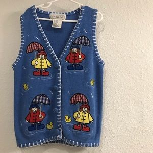 Mandal Bay Rain Applique Button up Sweater Vest